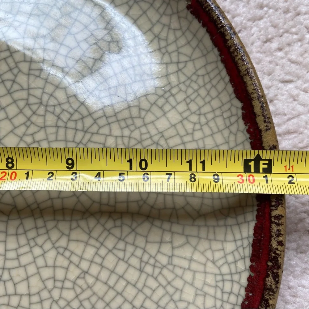 Vintage Pier 1 Rustic Crackle Glaze Ceramic Plate Red Rim Artisan Pottery Decor